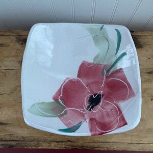 Art Pottery Bowl. Egan Pink and White Flower Dish. Modern Decor.